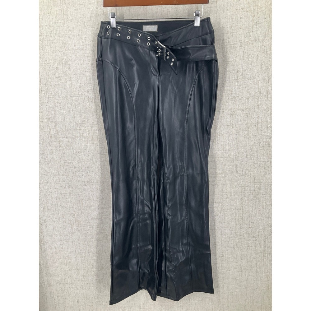 Outcast Clothing Pants Womens M Black Faux Leather Belted Wide Leg Edgy Y2K Moto